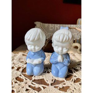 LEGO JAPAN PORCELAIN Boy Girl Figurines - Blue White - Praying - Reading - 1960s